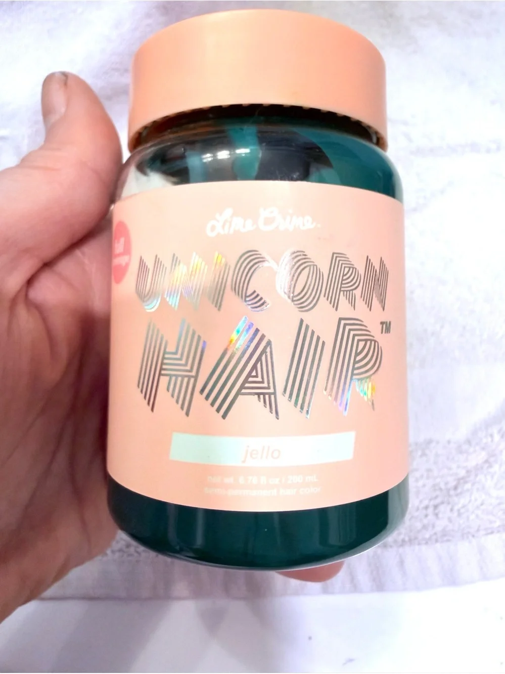 Lime Crime Unicorn Hair fantasy color jade green “jello” dye